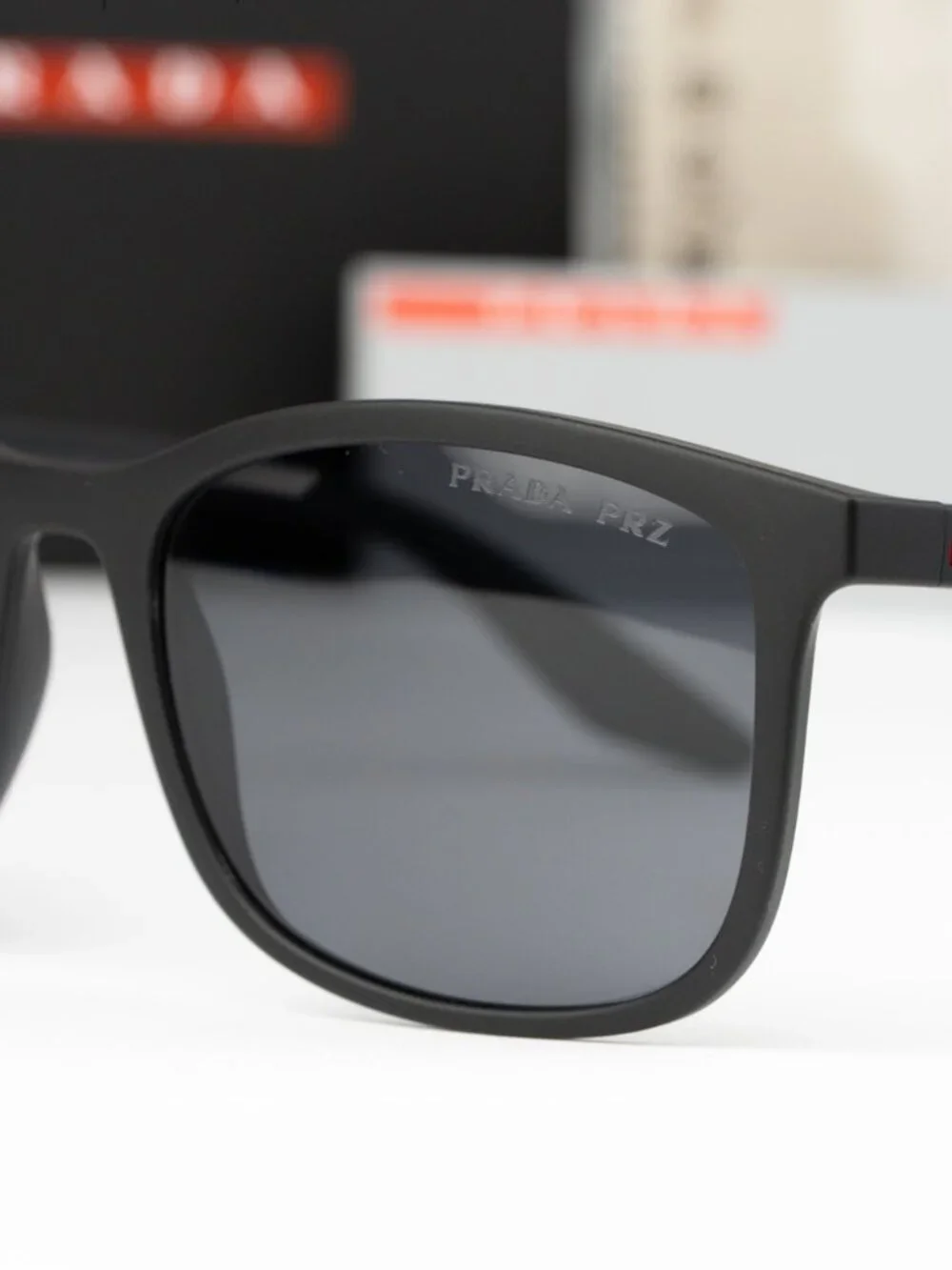 Prada Linea Rossa Women Sunglasses Black Grey Polarized Square PSA08S DG002G NEW